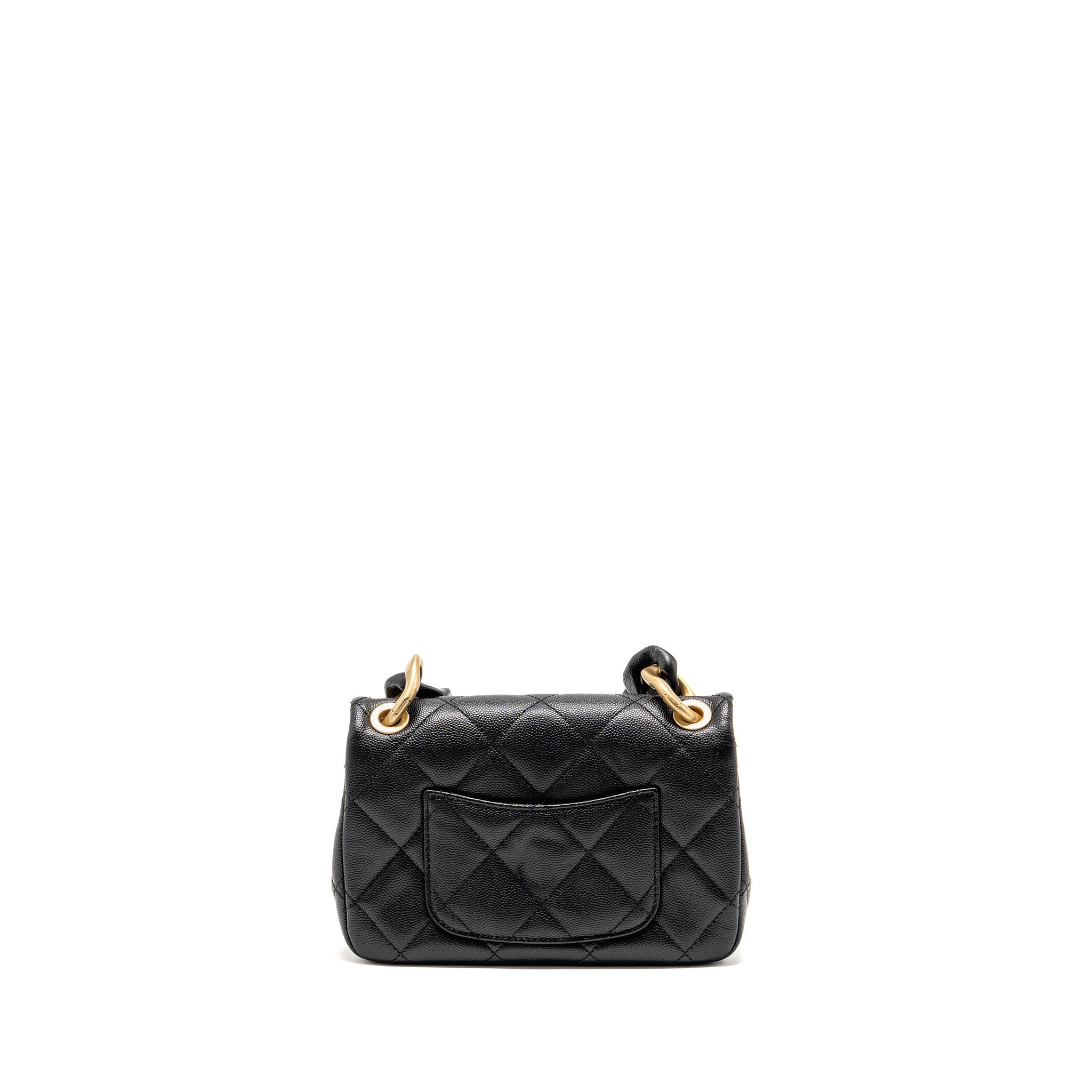 CHANEL GIANT BLACK CHAIN MINI FLAP BAG CAVIAR BLACK GHW (MICROCHIP)