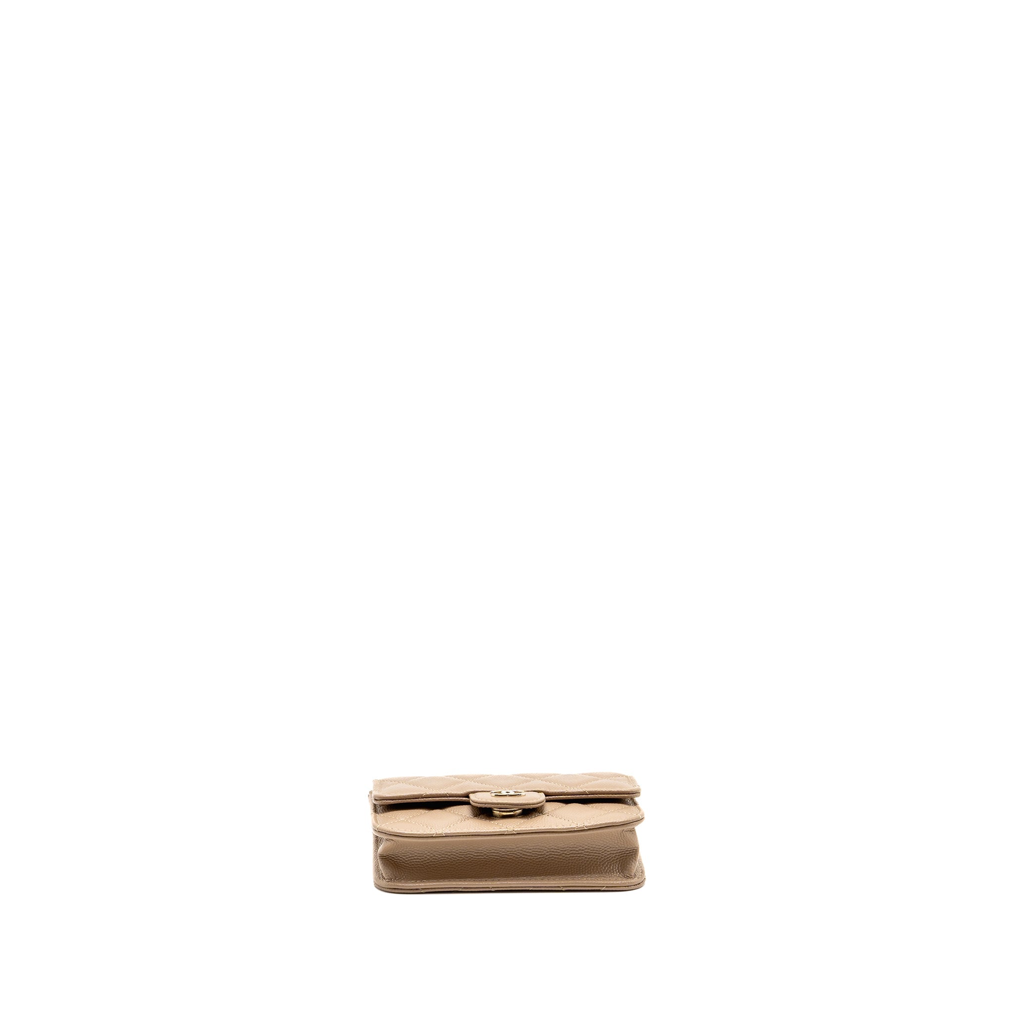CHANEL MINI FLAP CLUTCH WITH CHAIN CAVIAR DARK BEIGE LGHW (MICROCHIP)