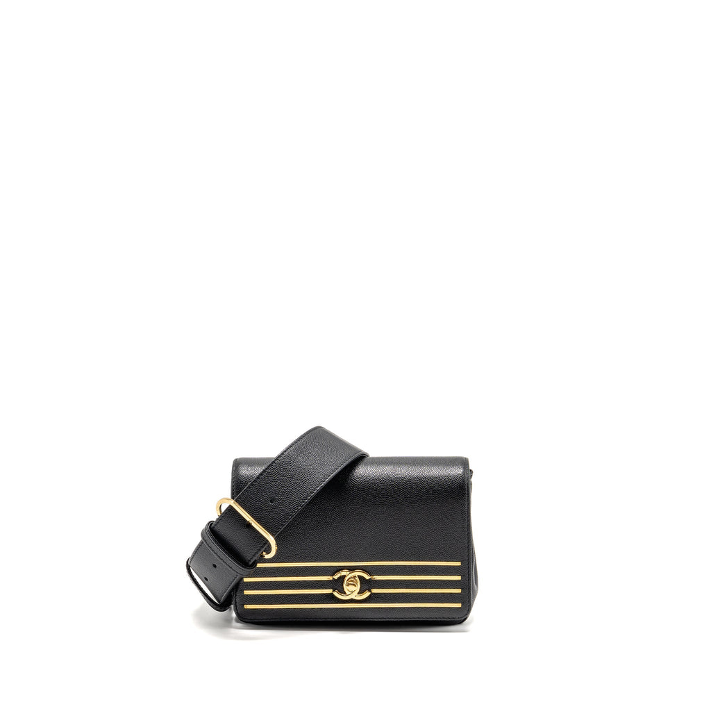 CHANEL 19C CAPTAIN GOLD BELT WAIST BAG CAVIAR BLACK GHW