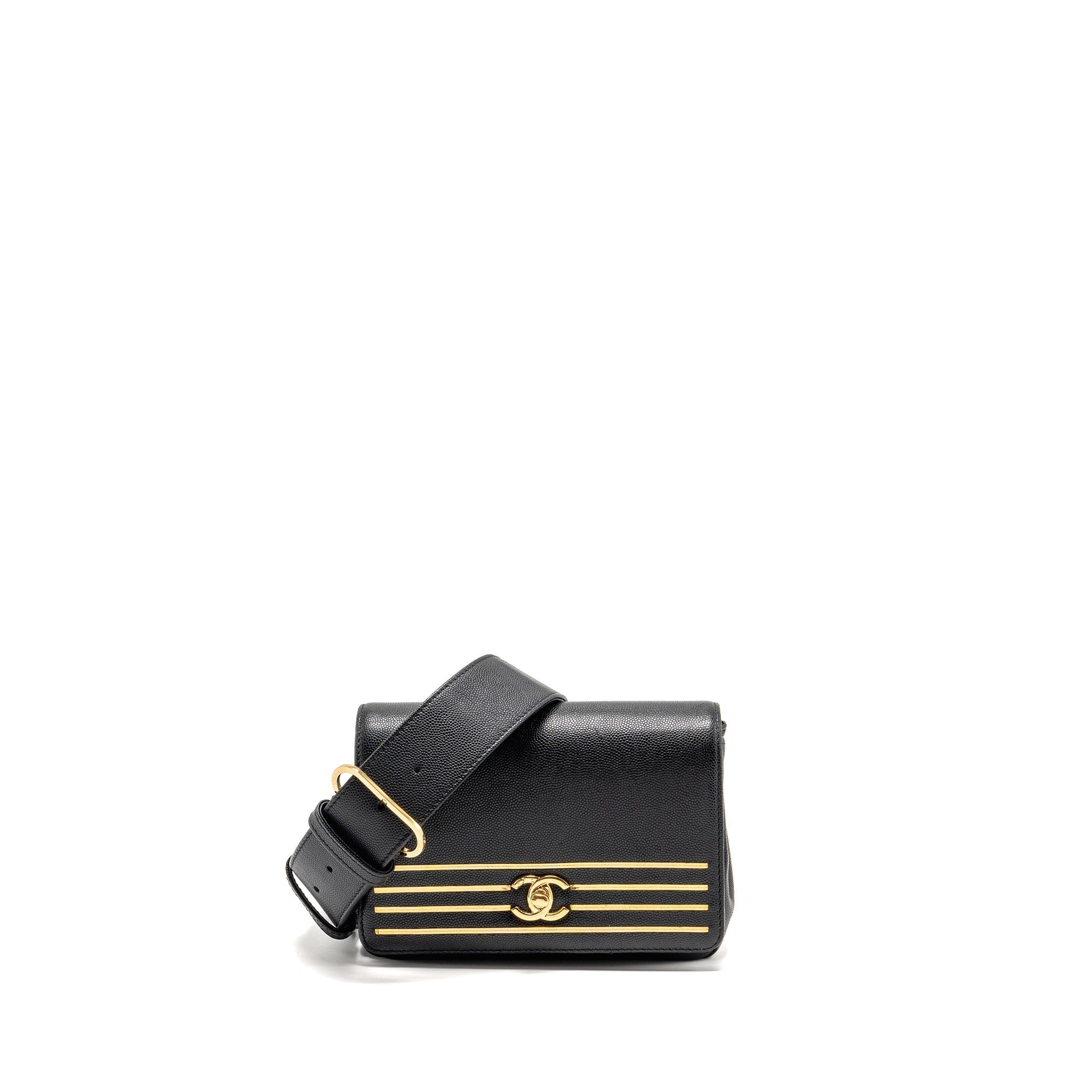 CHANEL 19C CAPTAIN GOLD BELT WAIST BAG CAVIAR BLACK GHW