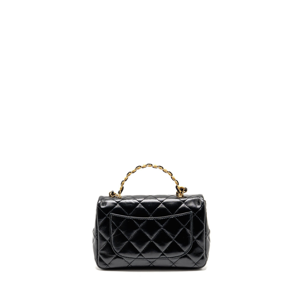 CHANEL TOP HANDLE FLAP BAG SHINY LAMBSKIN BLACK GHW (MICROCHIP)