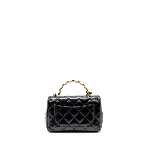 CHANEL TOP HANDLE FLAP BAG SHINY LAMBSKIN BLACK GHW (MICROCHIP)