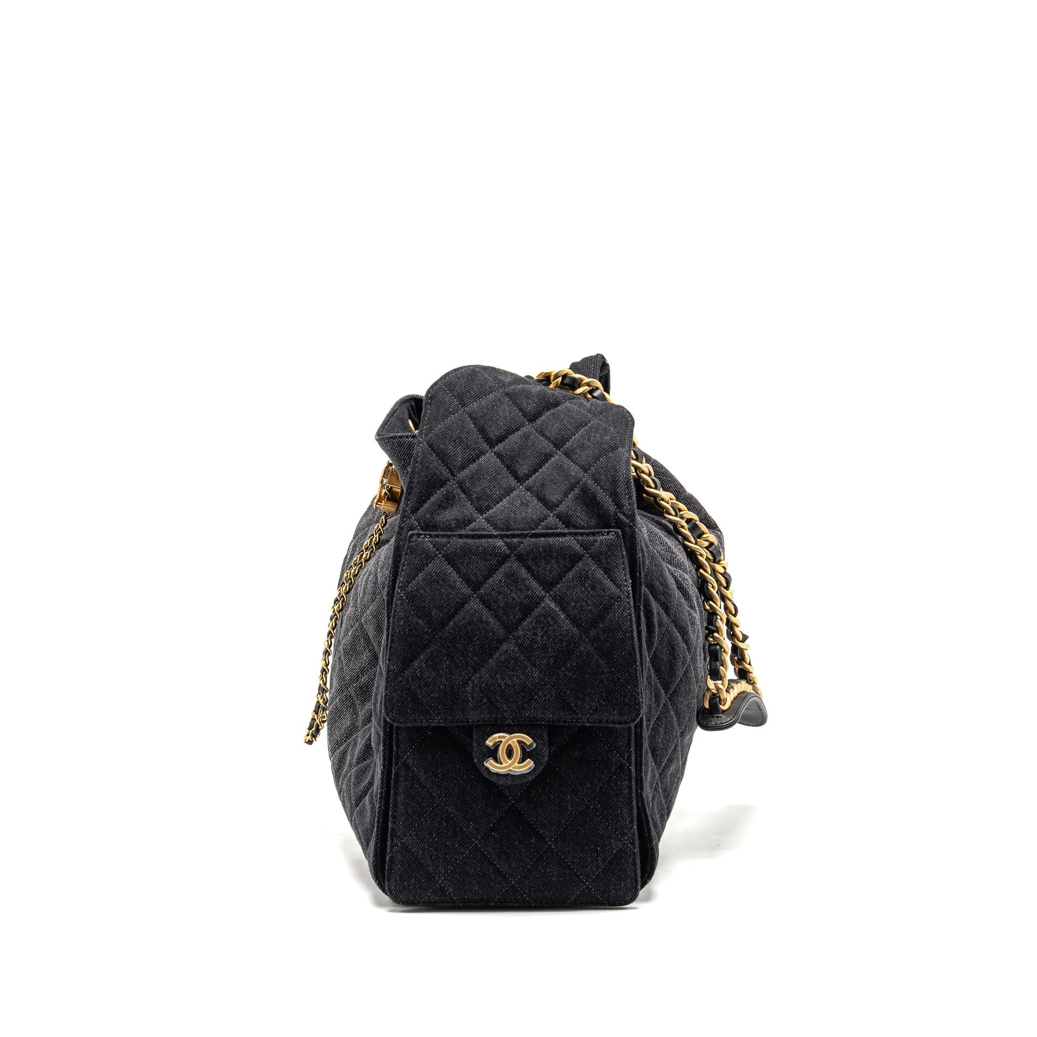 CHANEL 25 MEDIUM HANDBAG WASHED DENIM BLACK GHW (MICROCHIP)
