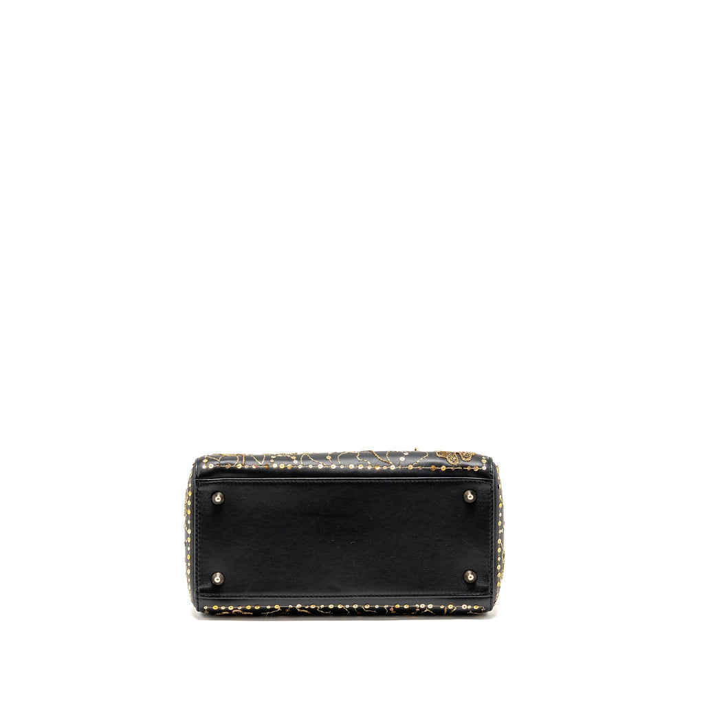 DIOR MEDIUM LADY DIOR EMBROIDERED FLORAL LIMITED EDITION LEATHER BLACK/GOLD GHW