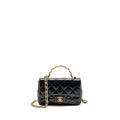 CHANEL TOP HANDLE FLAP BAG SHINY LAMBSKIN BLACK GHW (MICROCHIP)