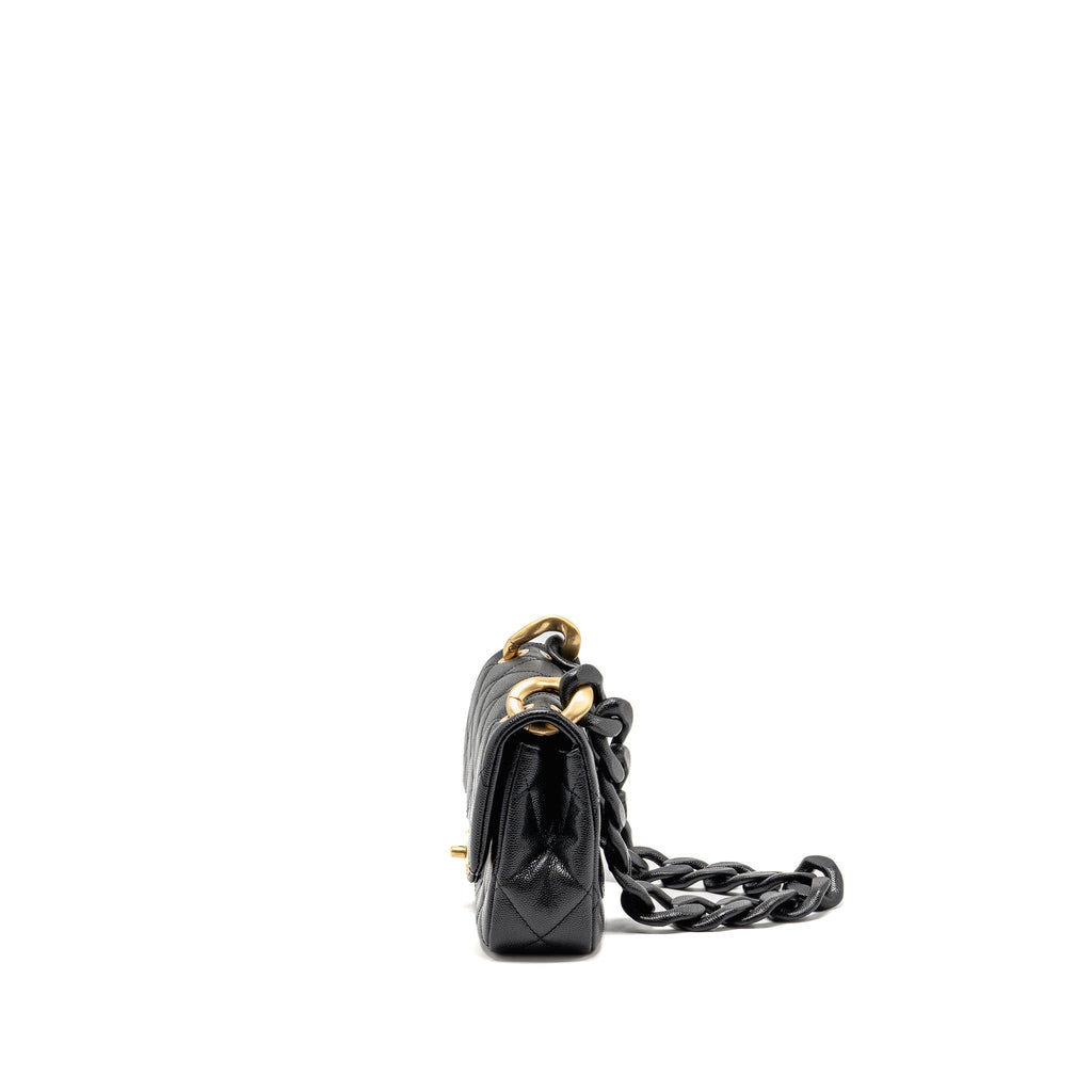 CHANEL GIANT BLACK CHAIN MINI FLAP BAG CAVIAR BLACK GHW (MICROCHIP)