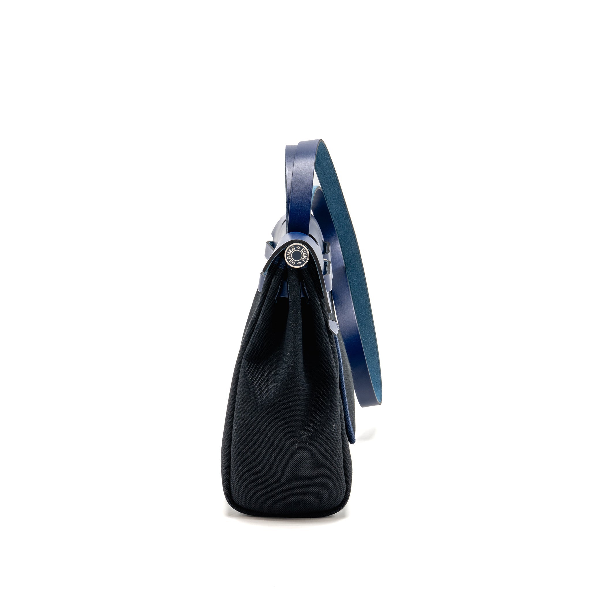 HERMES HERBAG 31 ZIP BAG CANVAS/HUNTER LEATHER BLACK/BLEU SAPHIR SHW