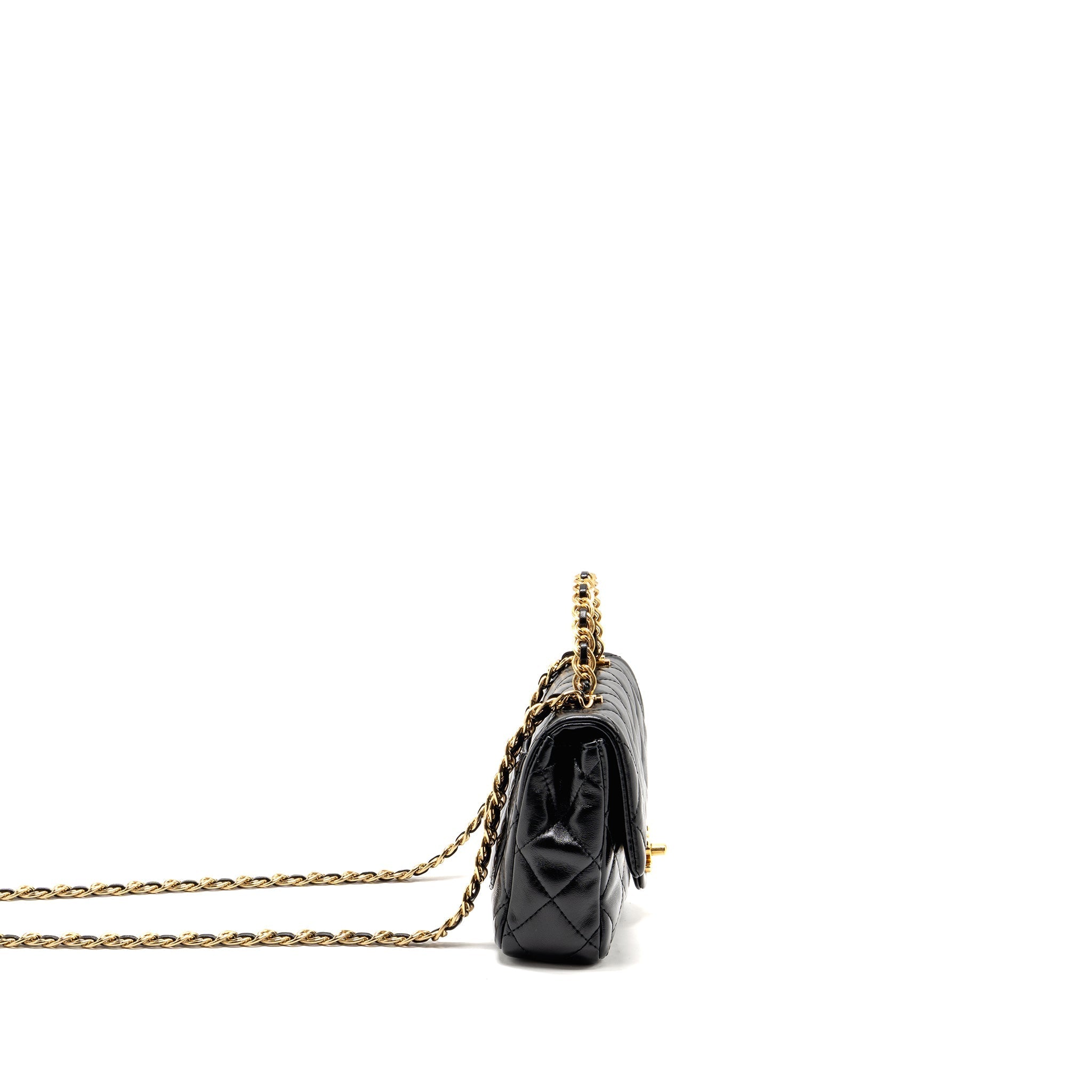 CHANEL TOP HANDLE FLAP BAG SHINY LAMBSKIN BLACK GHW (MICROCHIP)
