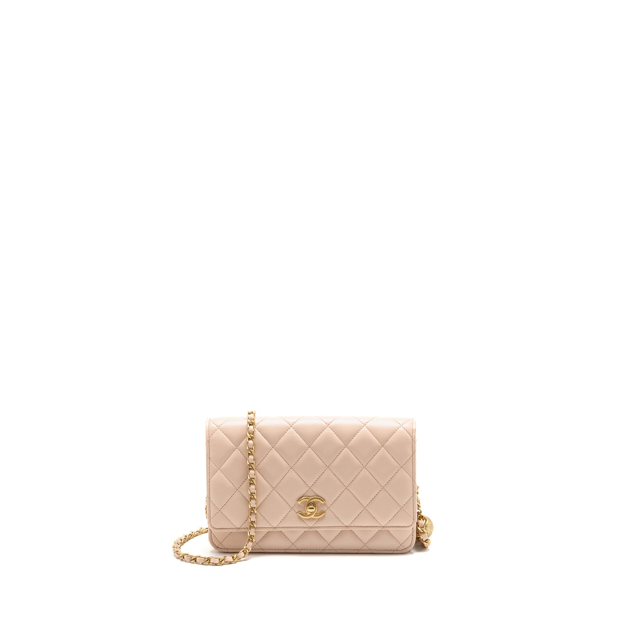 CHANEL PEARL CRUSH WALLET ON CHAIN LAMBSKIN LIGHT PINK GHW (MICROCHIP)