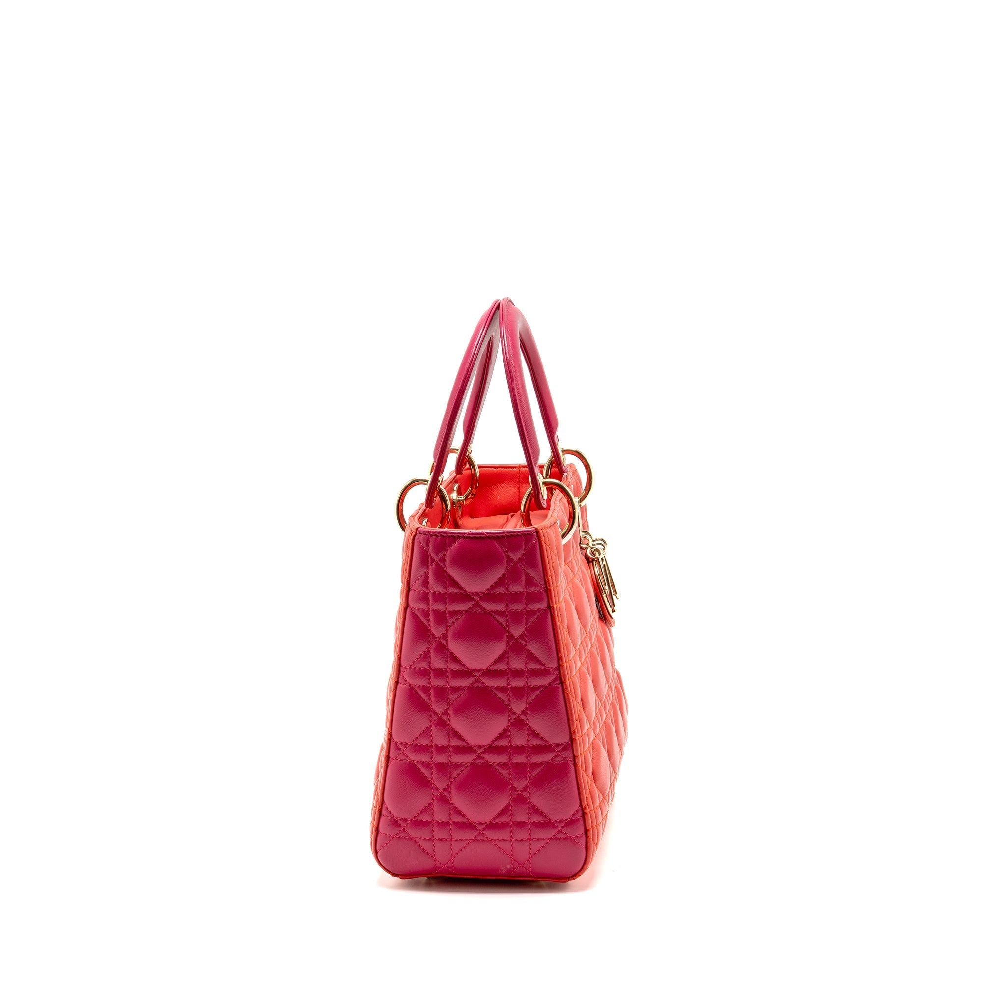 DIOR MEDIUM LADY DIOR LAMBSKIN DARK PINK/PURPLE LGHW