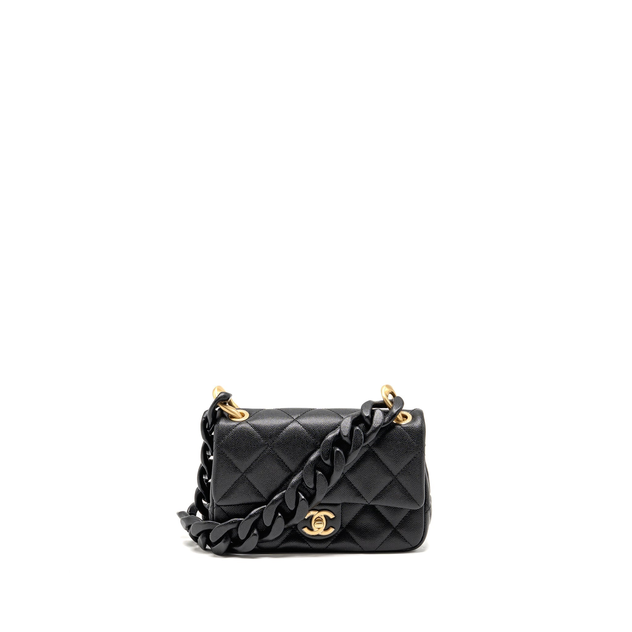 CHANEL GIANT BLACK CHAIN MINI FLAP BAG CAVIAR BLACK GHW (MICROCHIP)