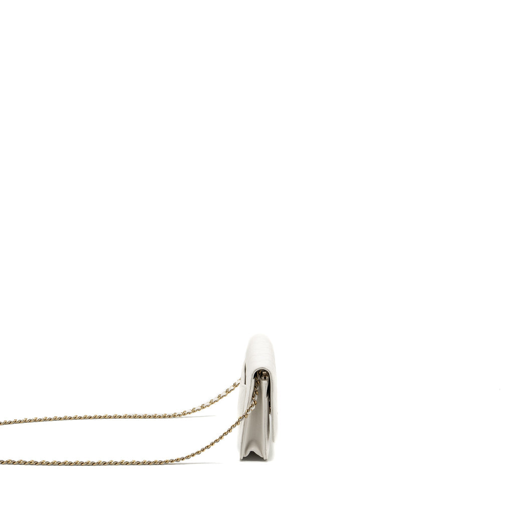 CHANEL DETAIL CRYSTAL CC LOGO WALLET ON CHAIN CAVIAR WHITE LGHW(MICROCHIP)