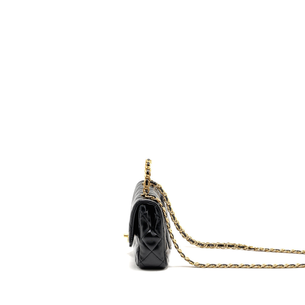 CHANEL TOP HANDLE FLAP BAG SHINY LAMBSKIN BLACK GHW (MICROCHIP)