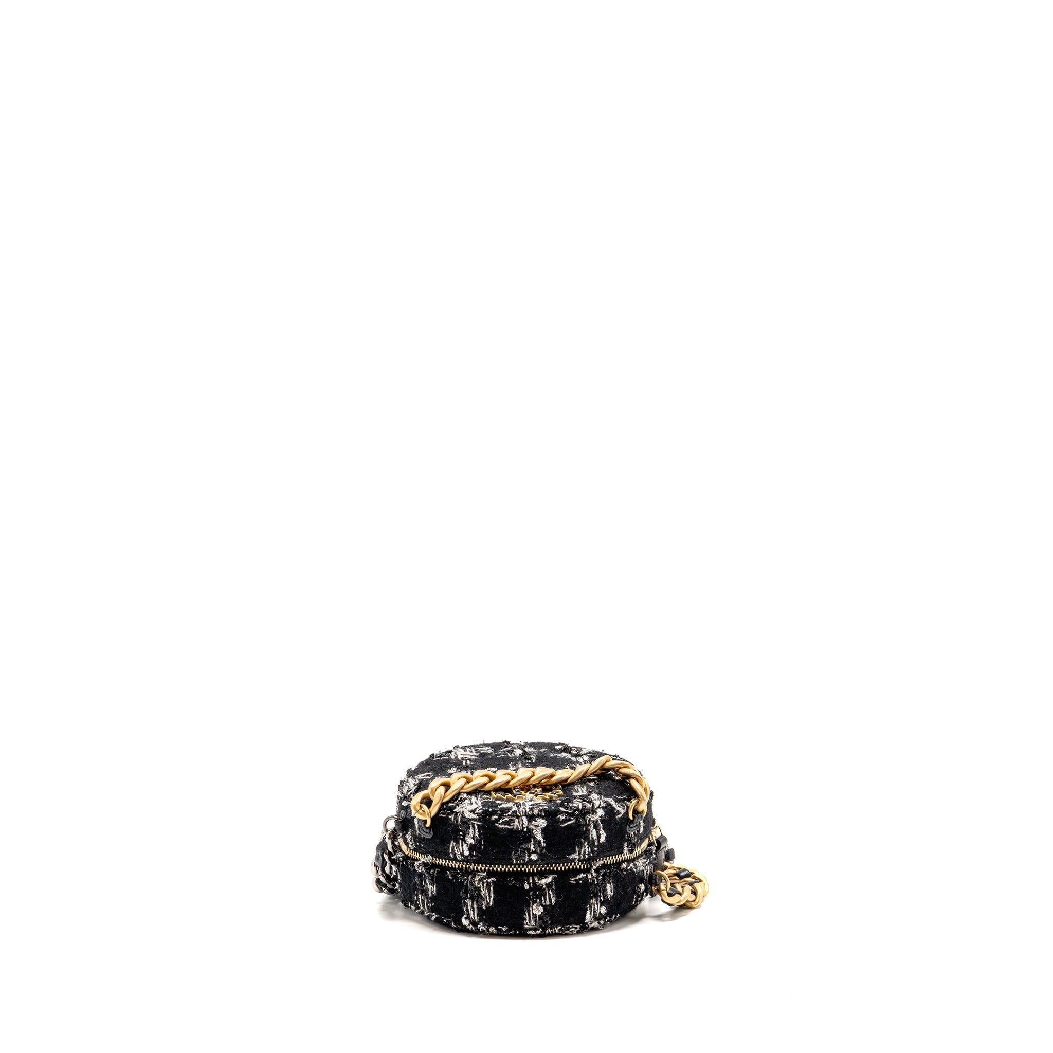 CHANEL 19 ROUND CLUTCH WITH CHAIN TWEED MULTICOLOUR GHW