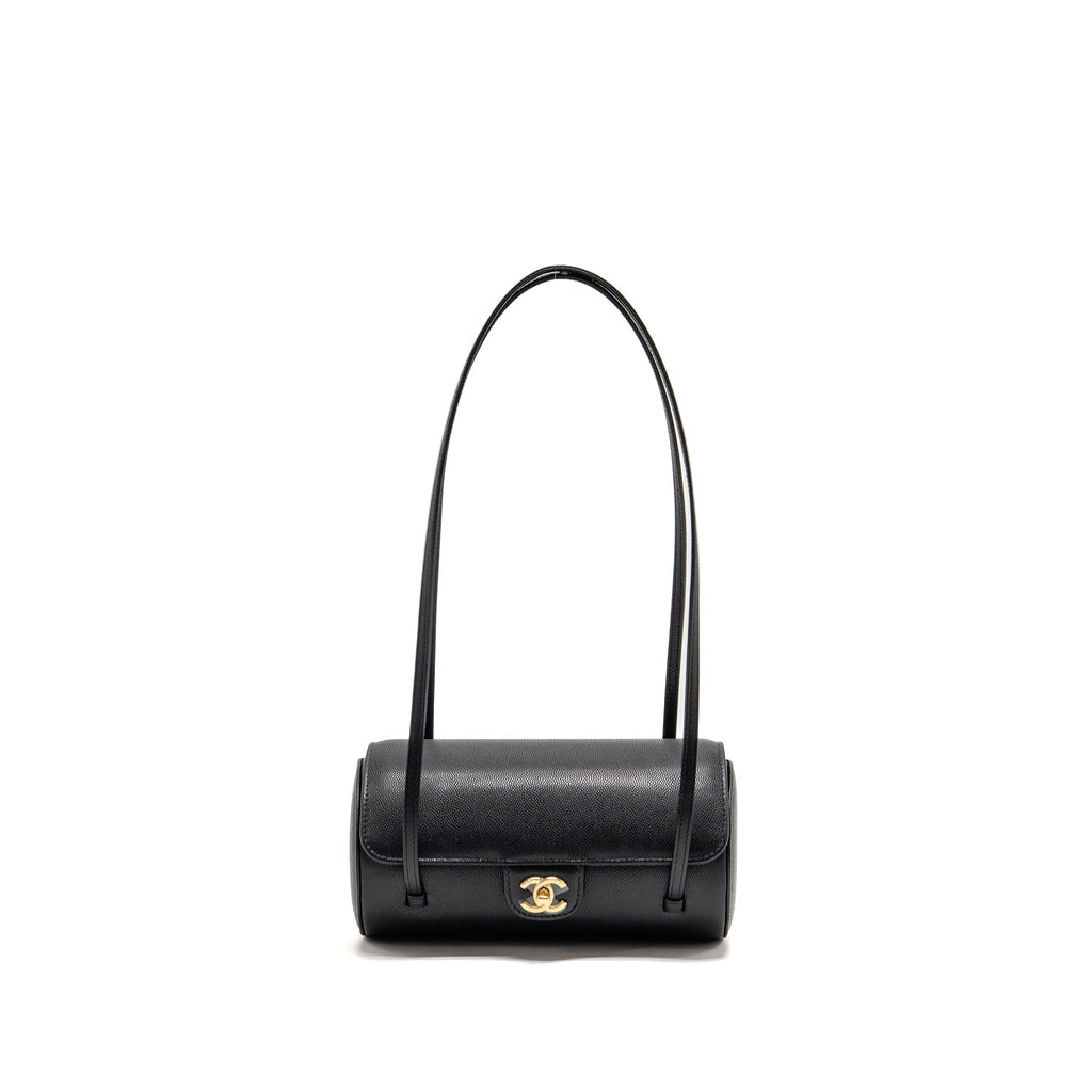 CHANEL 26P PREPPY BOWLING SHOULDER BAG CAVIAR BLACK GHW (MICROCHIP)