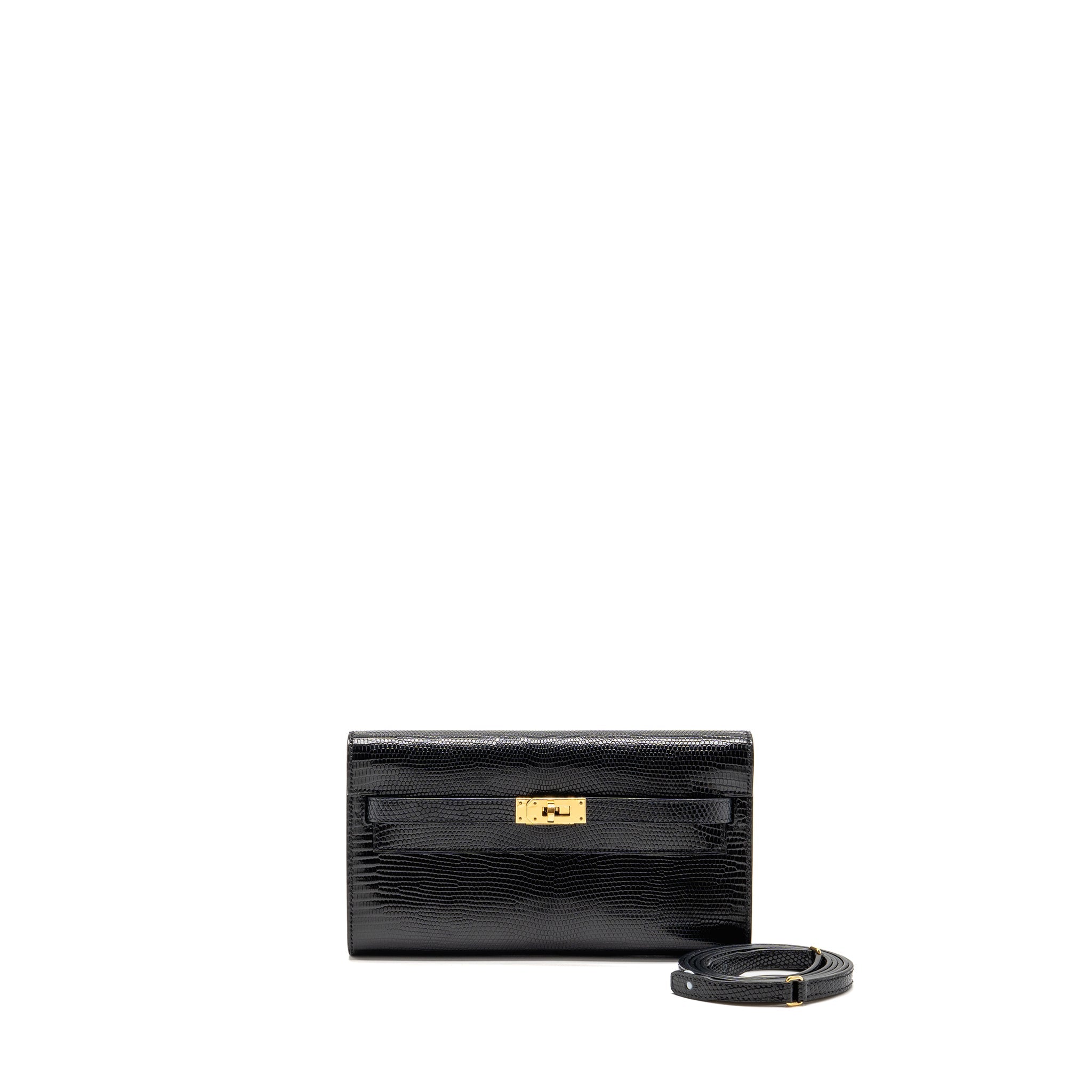 HERMES KELLY TO GO LIZARD NILOTICUS LISSE BLACK GHW