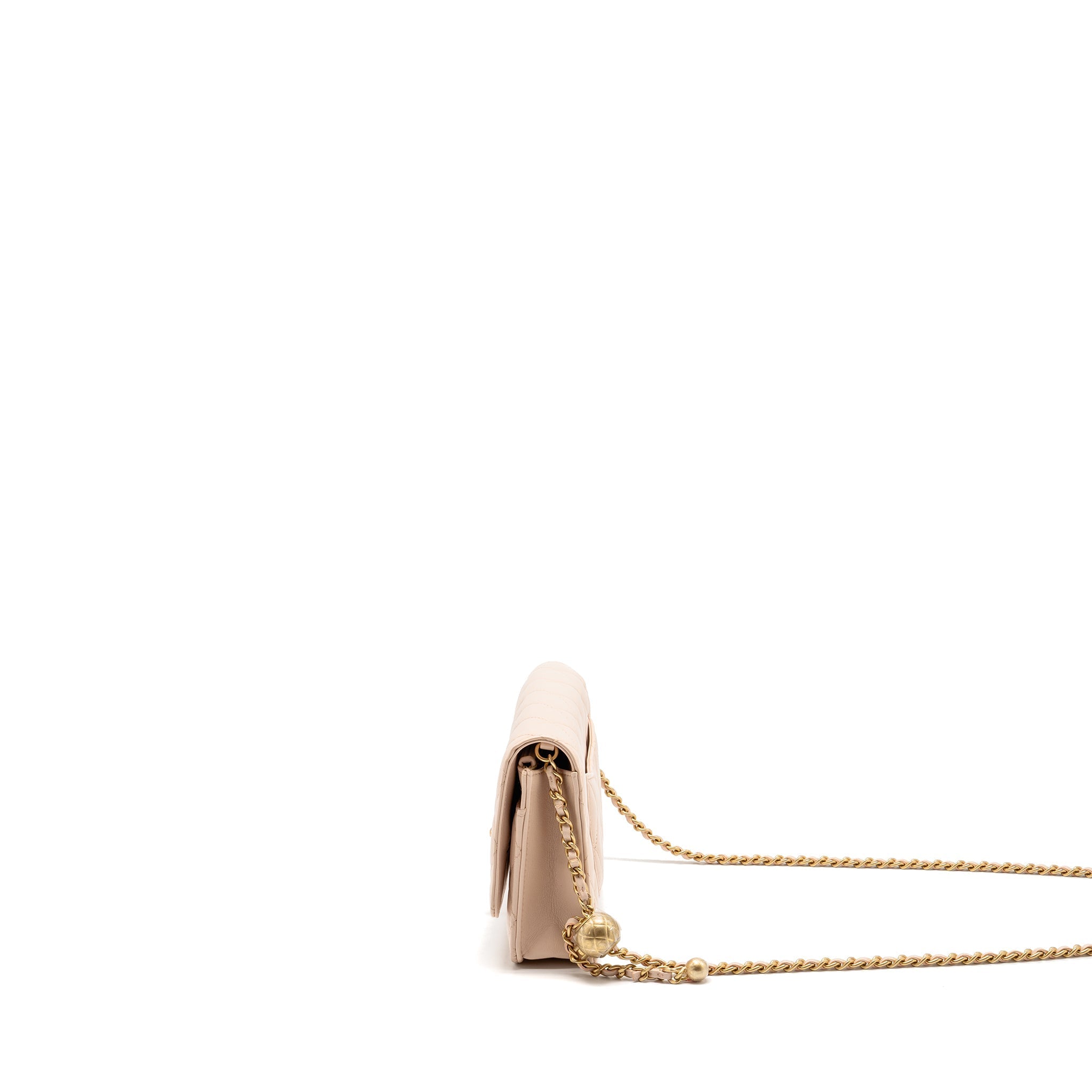 CHANEL PEARL CRUSH WALLET ON CHAIN LAMBSKIN LIGHT PINK GHW (MICROCHIP)