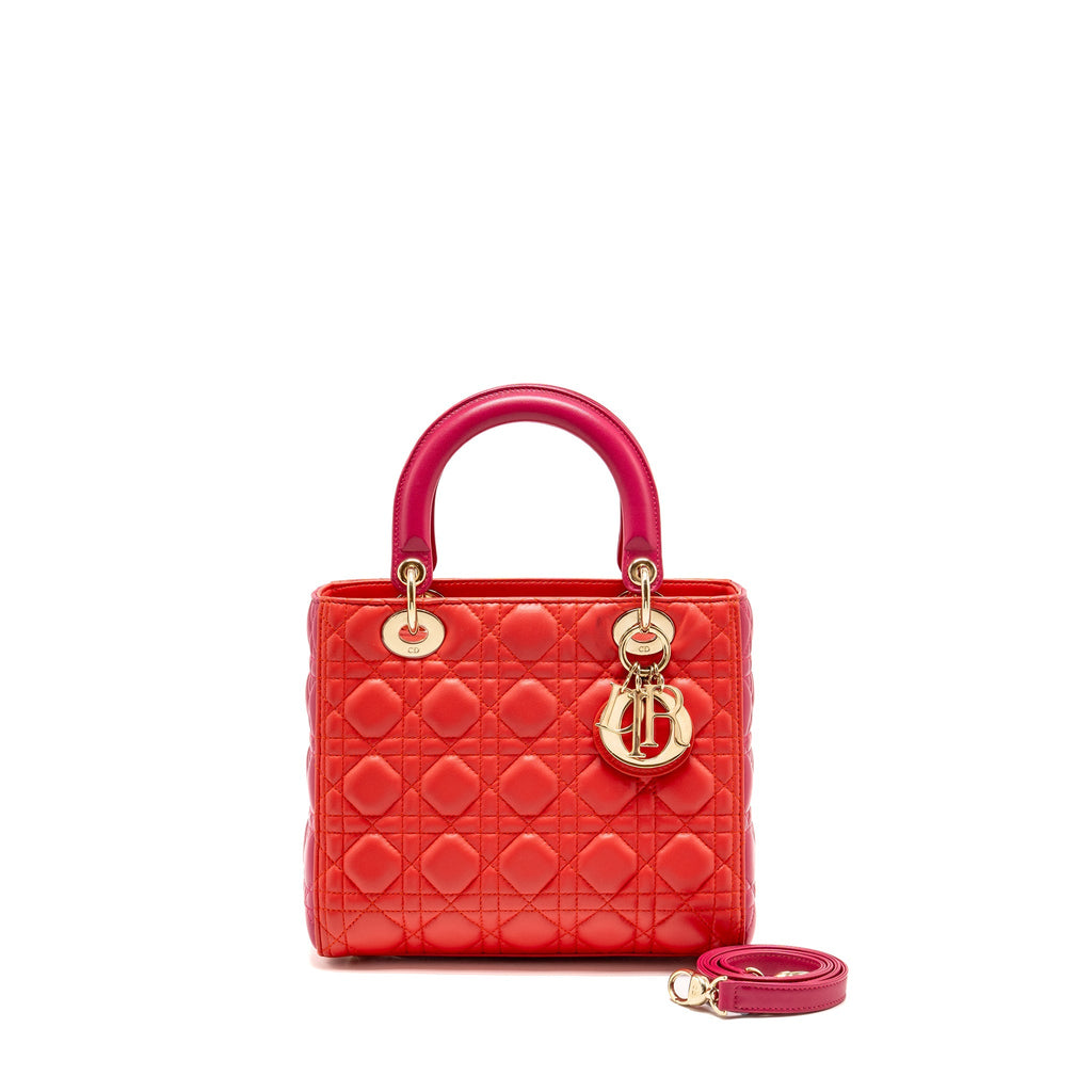 DIOR MEDIUM LADY DIOR LAMBSKIN DARK PINK/PURPLE LGHW