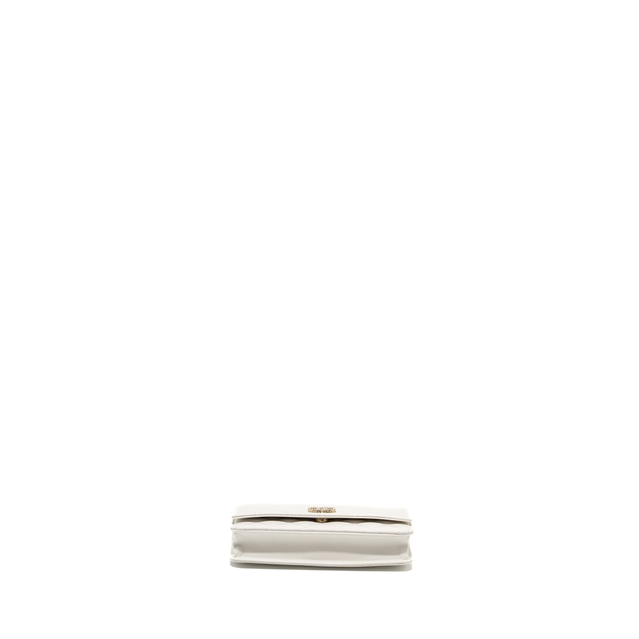 CHANEL DETAIL CRYSTAL CC LOGO WALLET ON CHAIN CAVIAR WHITE LGHW(MICROCHIP)
