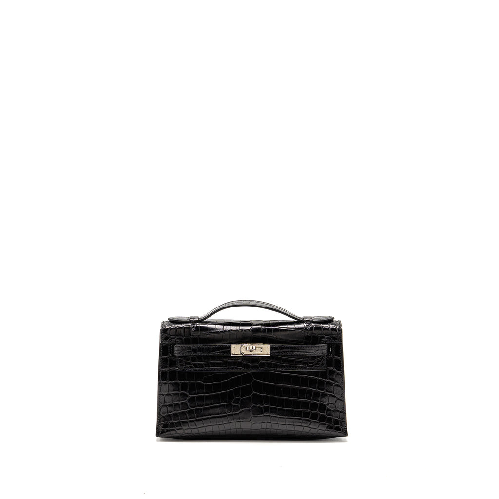 HERMES KELLY POCHETTE CROCODILE NILOTICUS MATT BLACK SHW