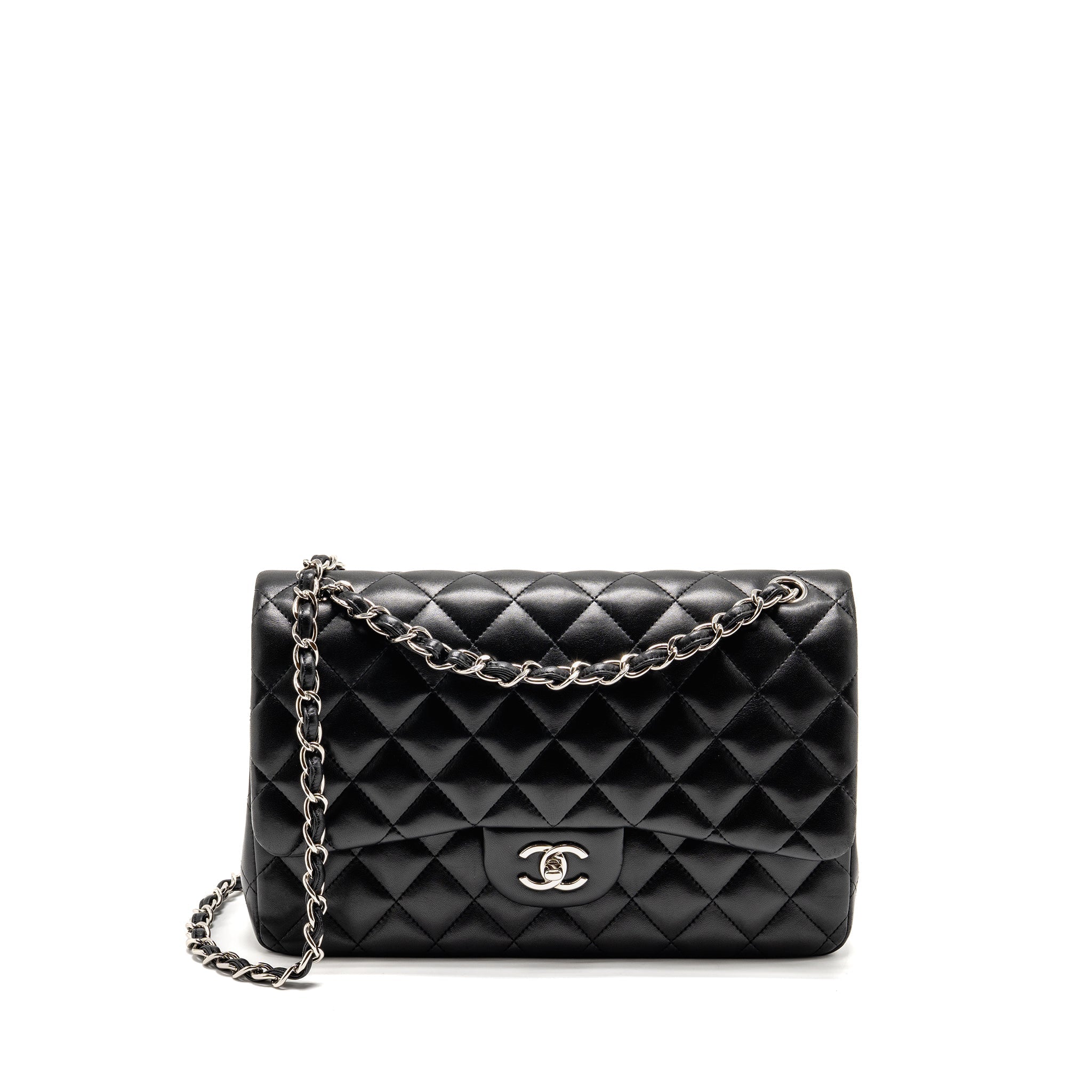 CHANEL JUMBO CLASSIC DOUBLE FLAP BAG LAMBSKIN BLACK SHW