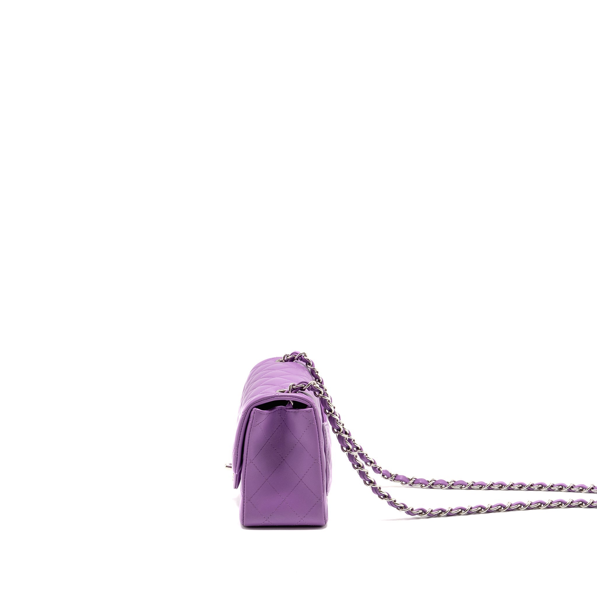 CHANEL MINI SQUARE FLAP BAG LAMBSKIN PURPLE SHW