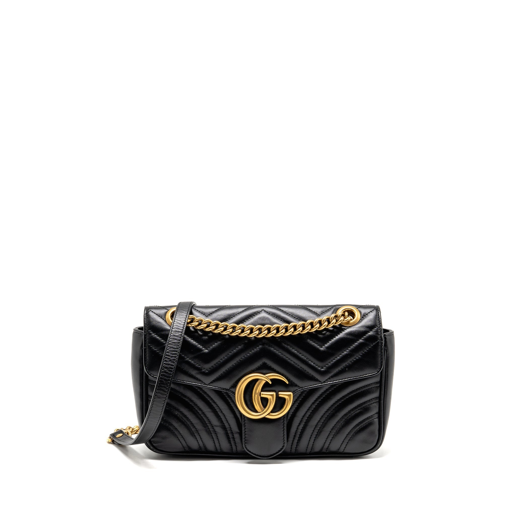 GUCCI MEDIUM GG MARMONT SHOULDER BAG CALFSKIN BLACK GHW