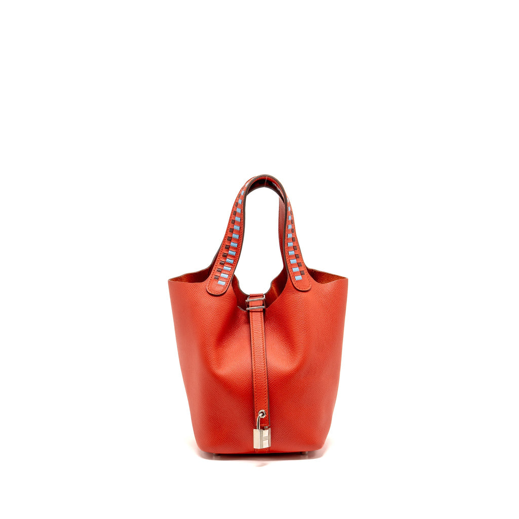 HERMES PICOTIN 18 LOCK BAG EPSOM RED WITH MULTICOLOUR HANDLE SHW