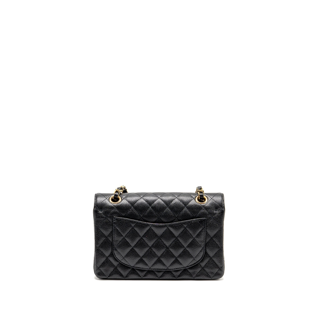 CHANEL SMALL CLASSIC DOUBLE FLAP BAG CAVIAR BLACK GHW (MICROCHIP)