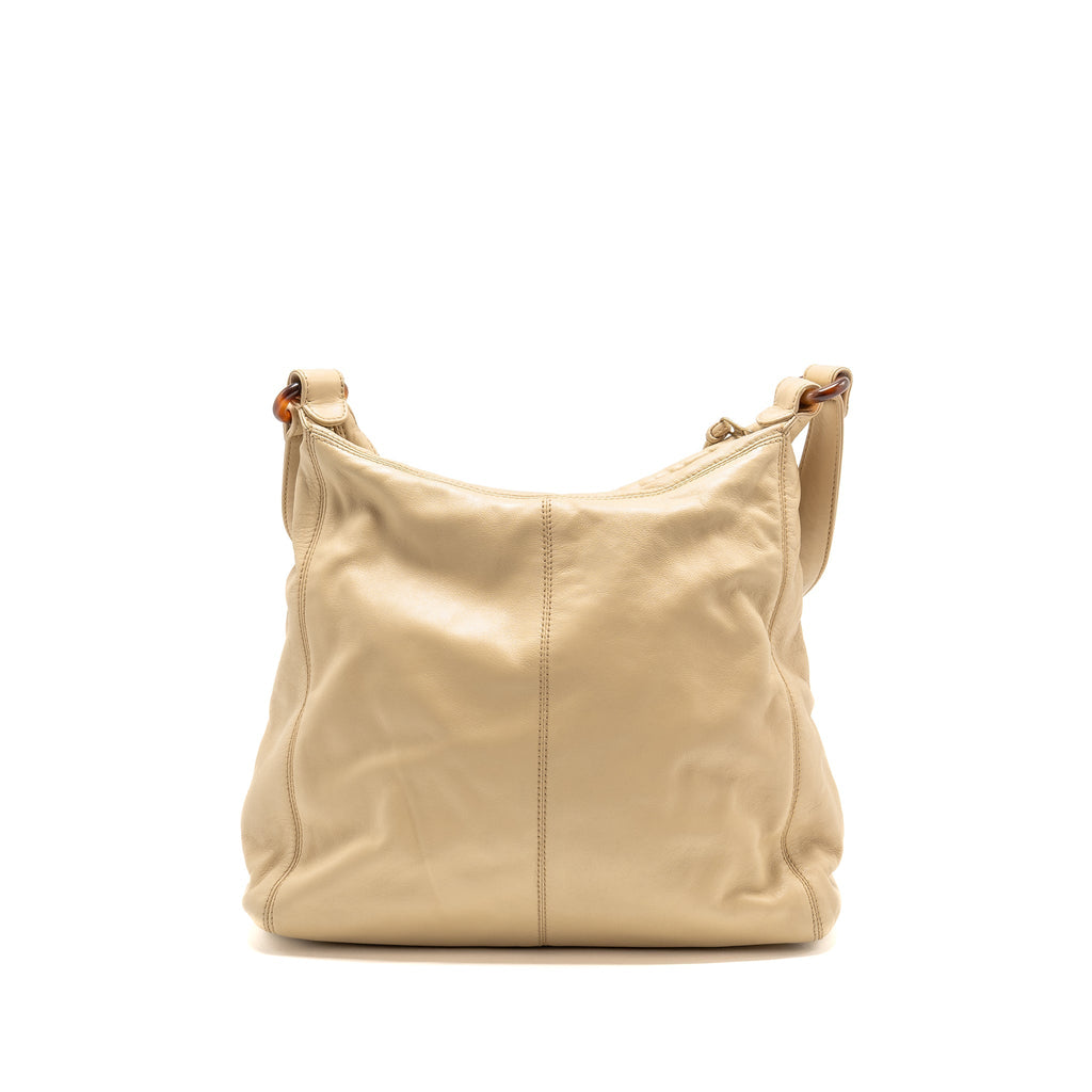 CHANEL VINTAGE TOTE HOBO BAG WITH TORTOISESHELL TAG LEATHER BEIGE LGHW