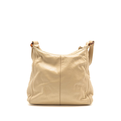 CHANEL VINTAGE TOTE HOBO BAG WITH TORTOISESHELL TAG LEATHER BEIGE LGHW