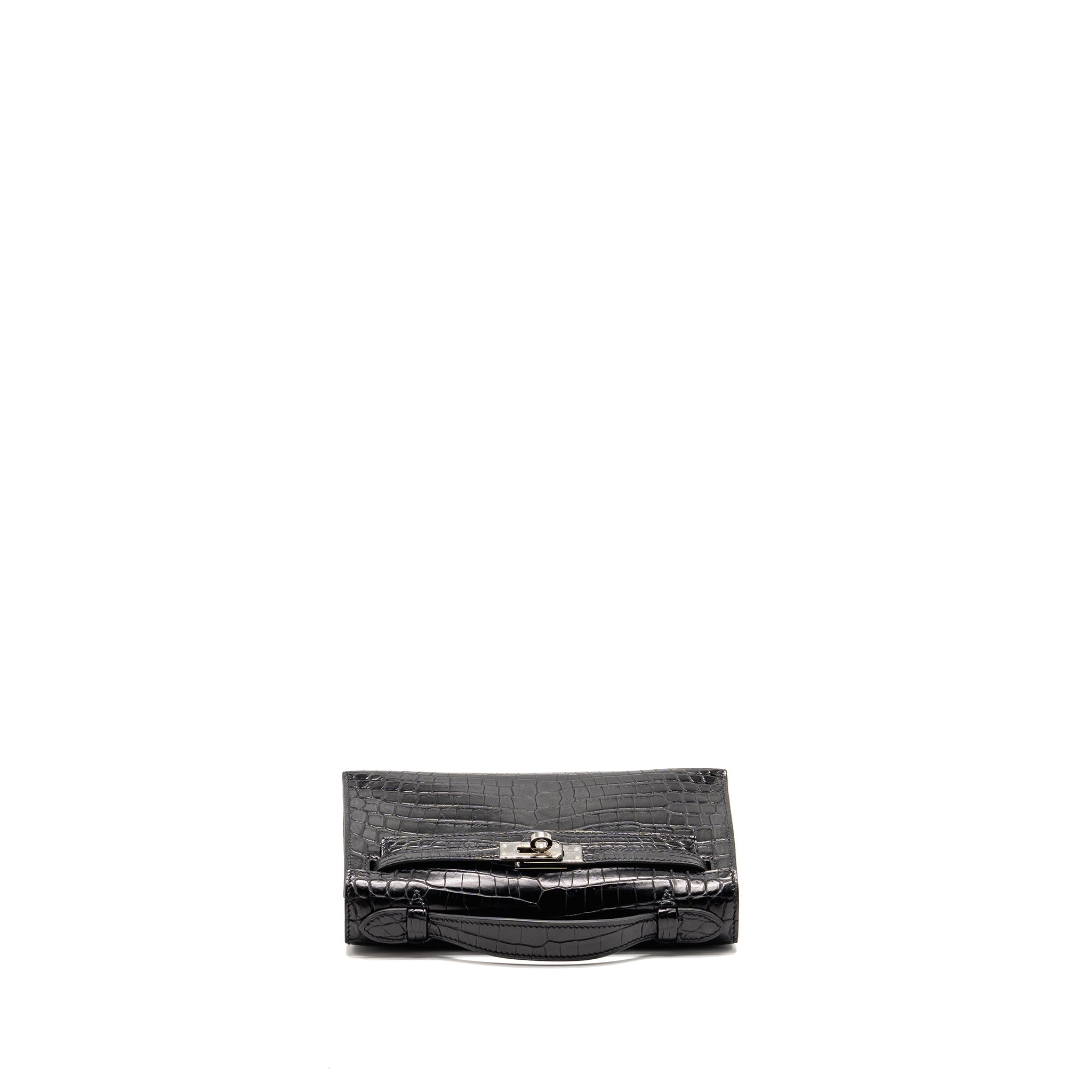 HERMES KELLY POCHETTE CROCODILE NILOTICUS MATT BLACK SHW