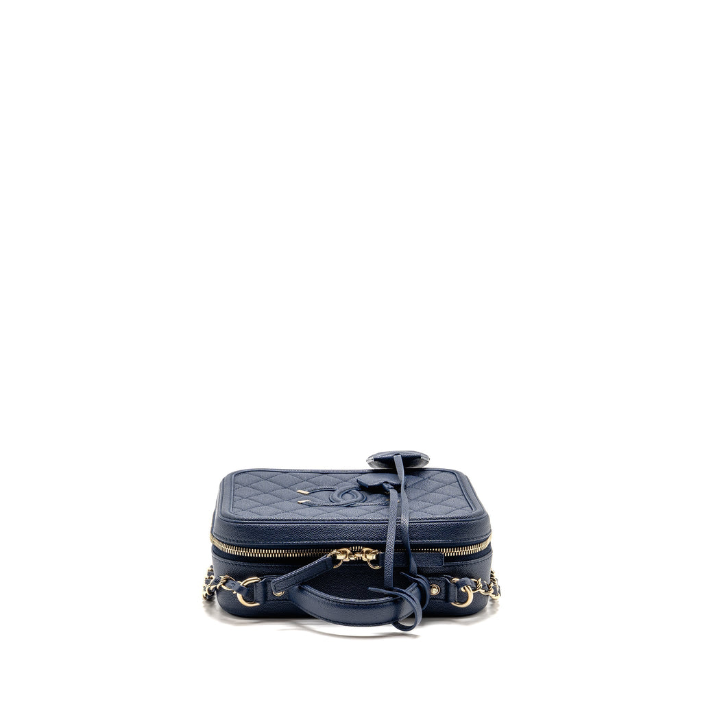 CHANEL CC TOP HANDLE VANITY CASE CAVIAR NAVY BLUE GHW