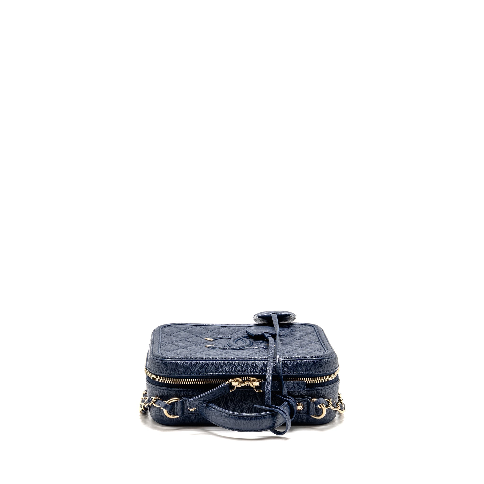 CHANEL CC TOP HANDLE VANITY CASE CAVIAR NAVY BLUE GHW