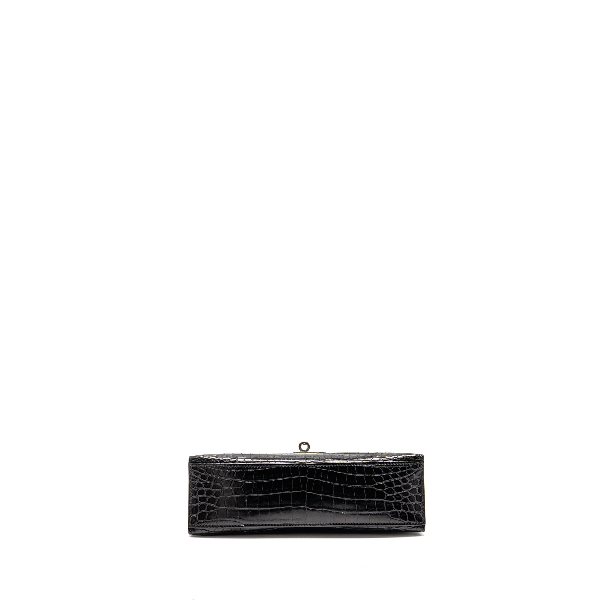 HERMES KELLY POCHETTE CROCODILE NILOTICUS MATT BLACK SHW