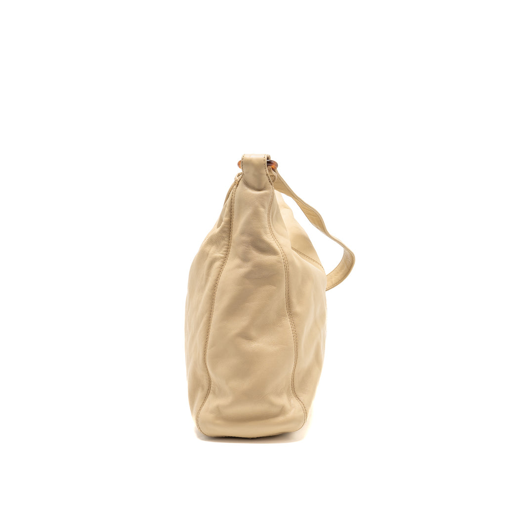CHANEL VINTAGE TOTE HOBO BAG WITH TORTOISESHELL TAG LEATHER BEIGE LGHW