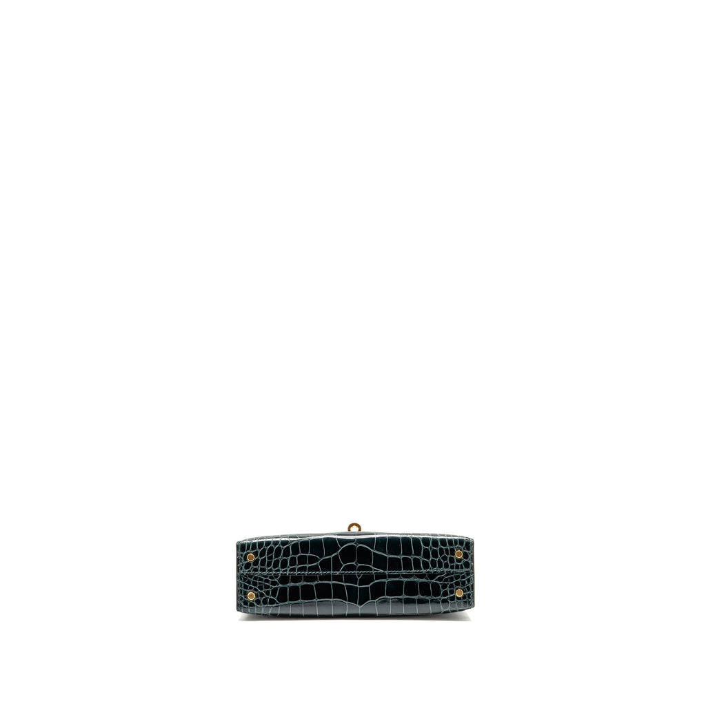 HERMES MINI KELLY II SHINY ALLIGATOR MISSISSIPPIENSIS 6O VERT CYPRES GHW
