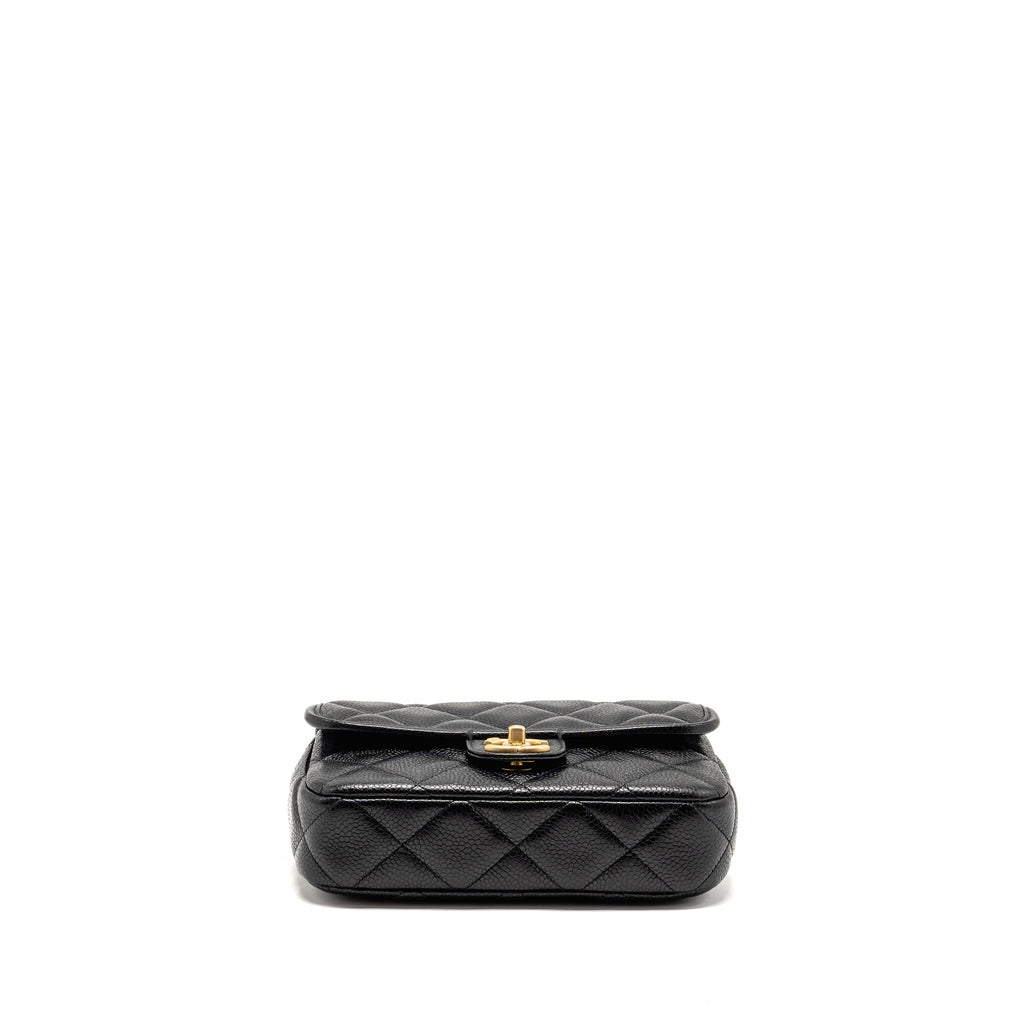 CHANEL TOP HANDLE QUILTED CC FLAP BAG GRAINED SHINY CALFSKIN BLACK GHW (MICROCHIP)