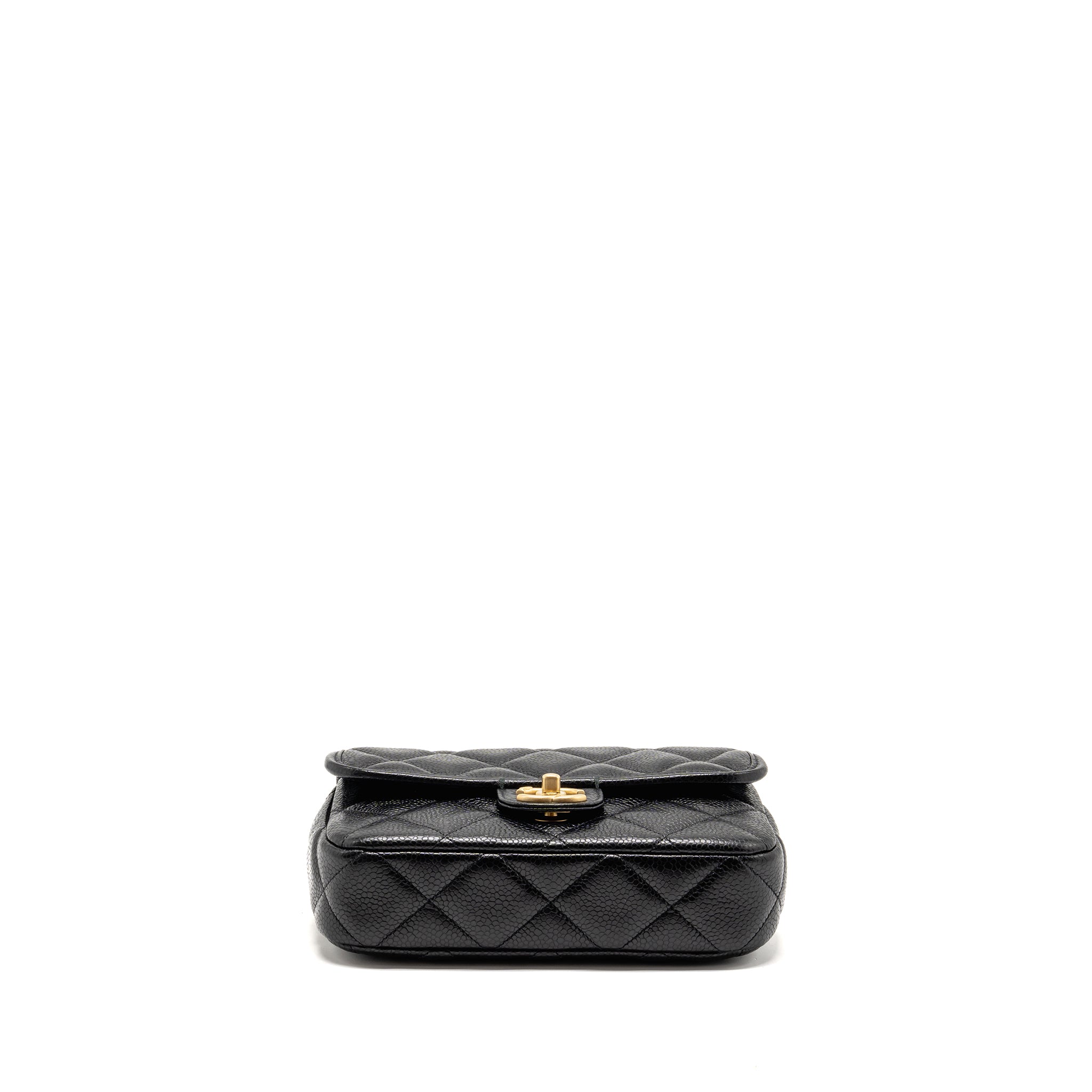 CHANEL TOP HANDLE QUILTED CC FLAP BAG GRAINED SHINY CALFSKIN BLACK GHW (MICROCHIP)