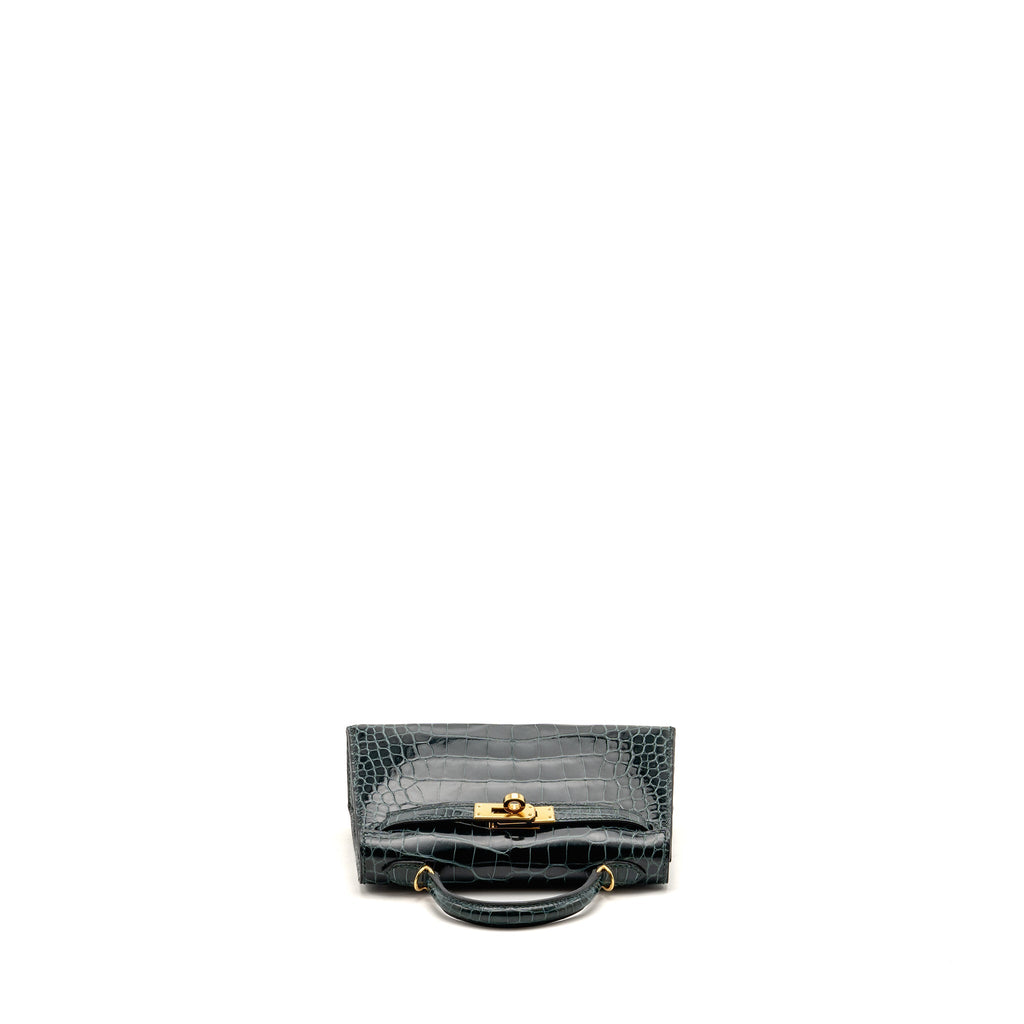 HERMES MINI KELLY II SHINY ALLIGATOR MISSISSIPPIENSIS 6O VERT CYPRES GHW