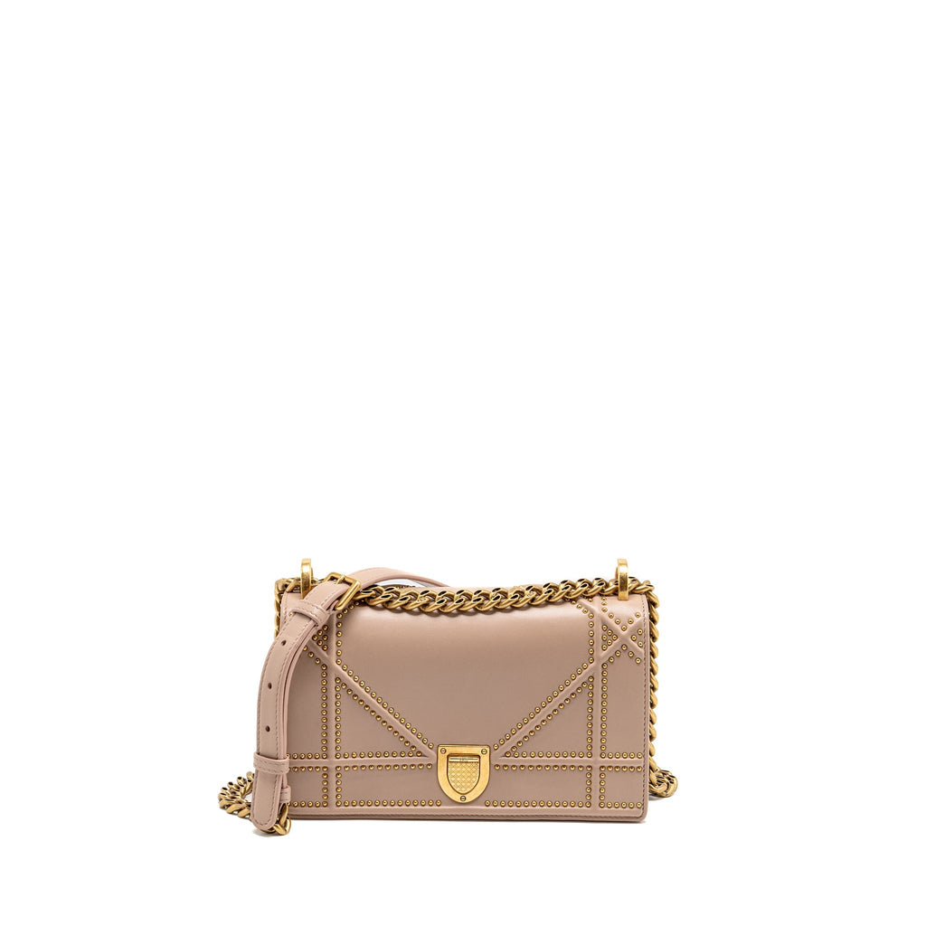 DIOR SMALL STUDDED DIORAMA DARK PINK GHW