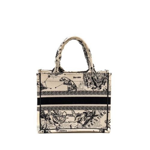 DIOR SMALL DIOR BOOK TOTE DIOR ZODIAC EMBROIDERY CANVAS LATTE/BLACK