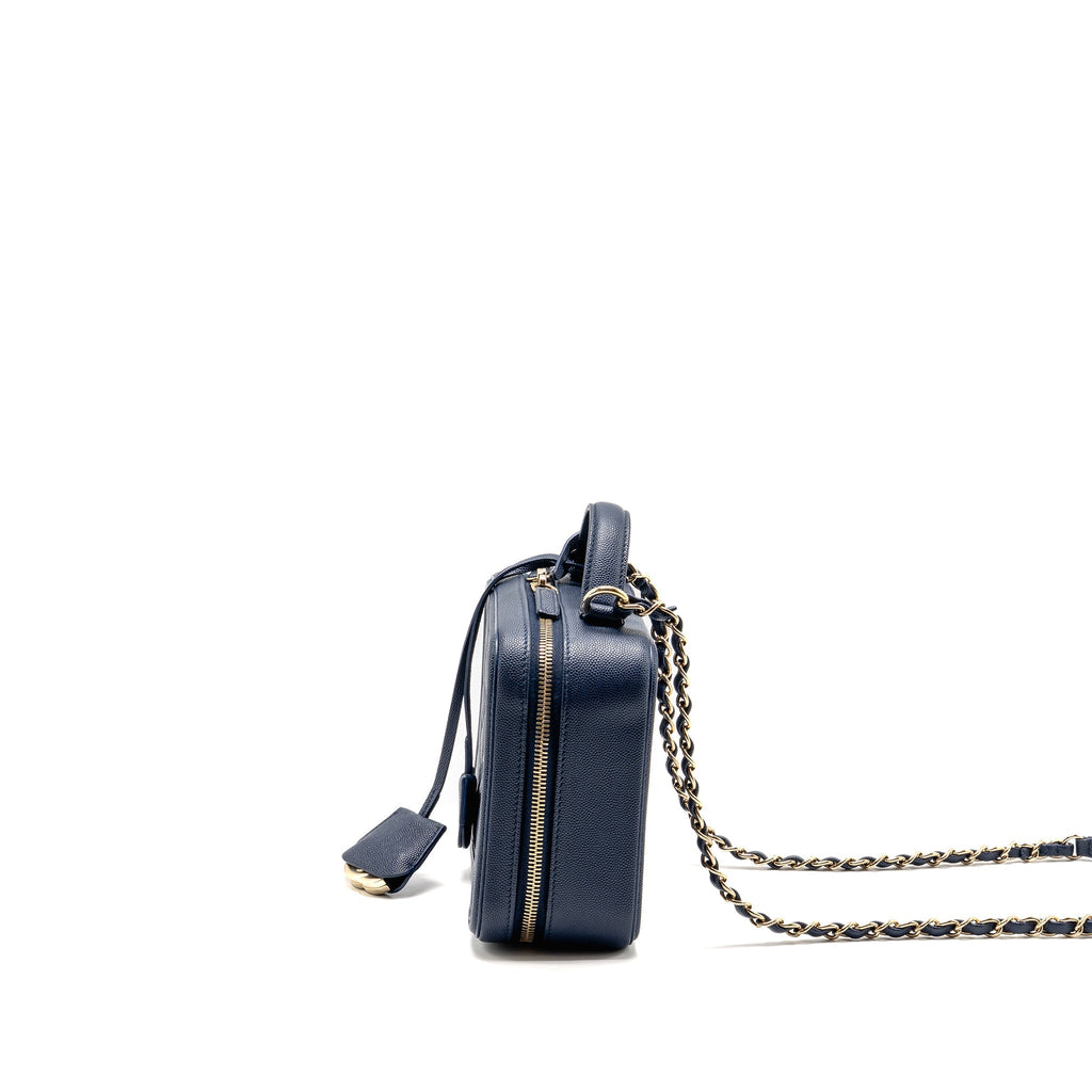 CHANEL CC TOP HANDLE VANITY CASE CAVIAR NAVY BLUE GHW