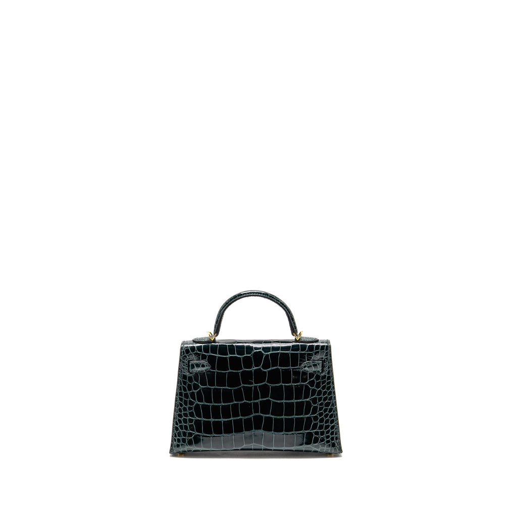 HERMES MINI KELLY II SHINY ALLIGATOR MISSISSIPPIENSIS 6O VERT CYPRES GHW