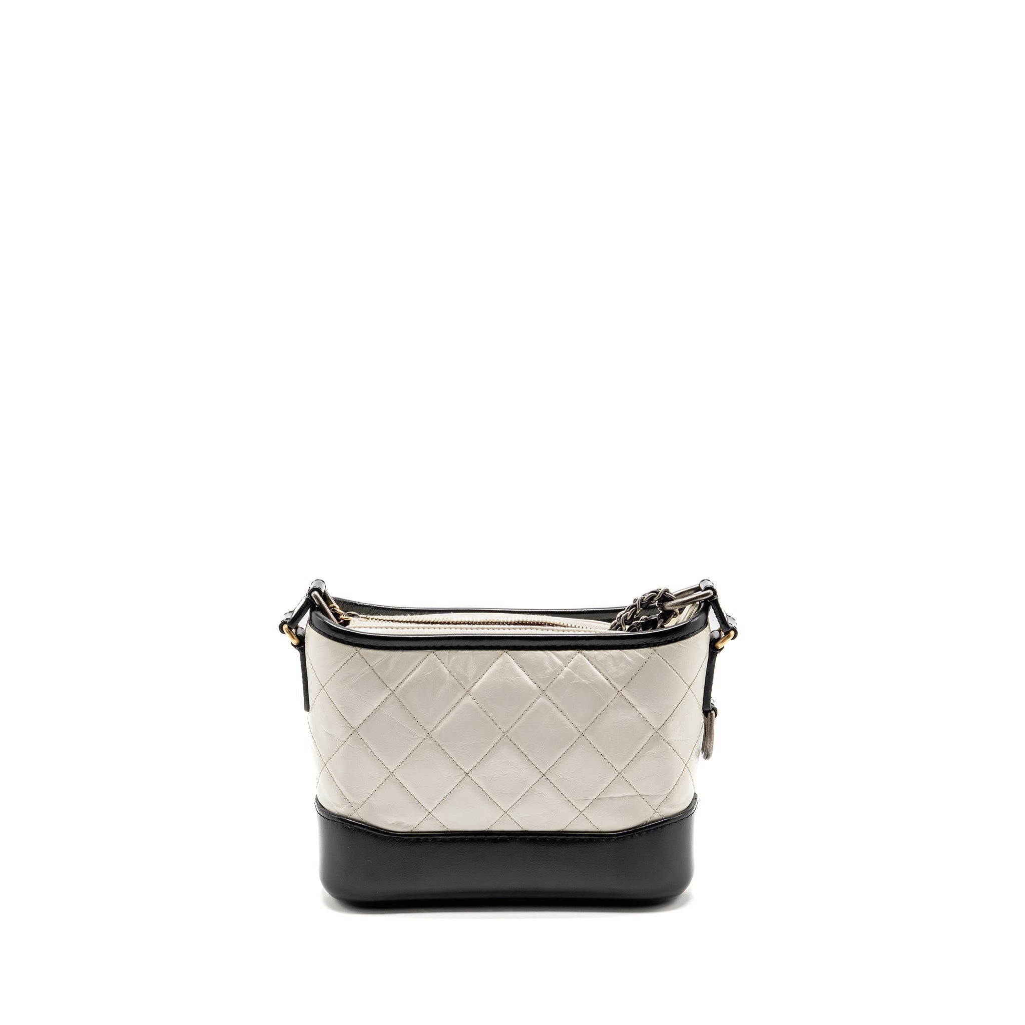 CHANEL SMALL GABRIELLE HOBO BAG AGED CALFSKIN WHITE/BLACK MULTICOLOUR HARDWARE