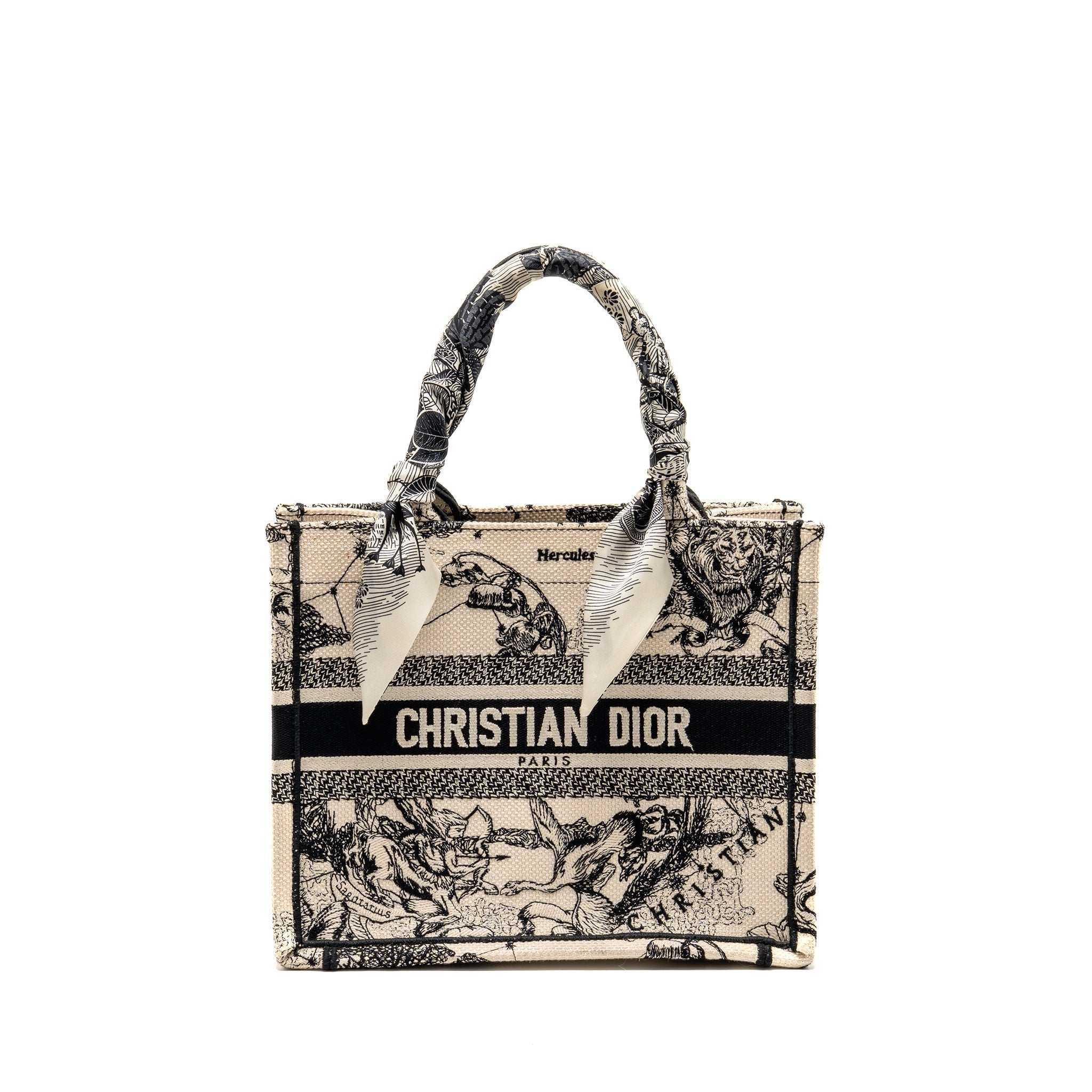 DIOR SMALL DIOR BOOK TOTE DIOR ZODIAC EMBROIDERY CANVAS LATTE/BLACK