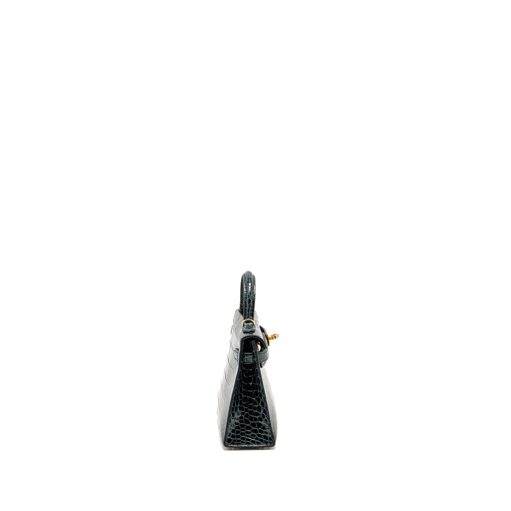 HERMES MINI KELLY II SHINY ALLIGATOR MISSISSIPPIENSIS 6O VERT CYPRES GHW