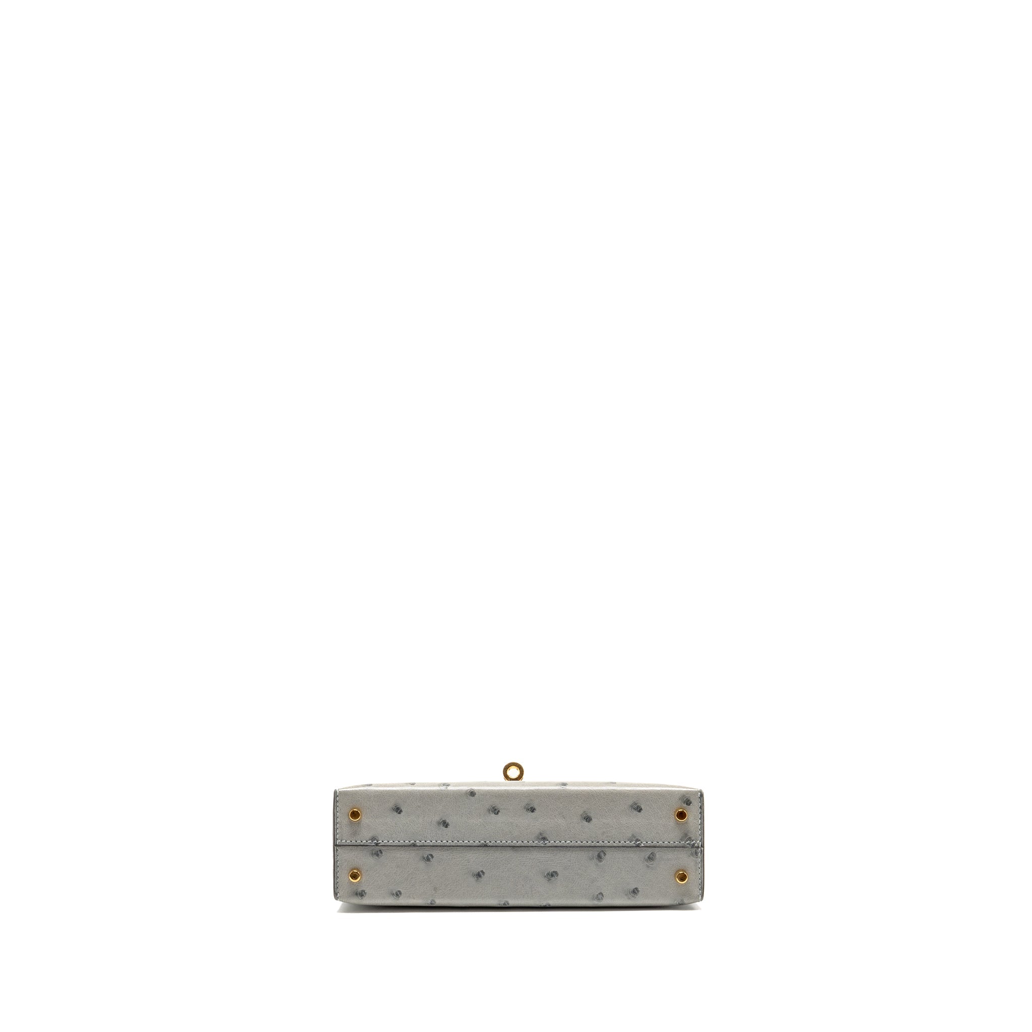 HERMES MINI KELLY II OSTRICH BLUE GLAZIER GHW