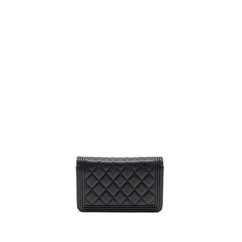 CHANEL BOY WALLET ON CHAIN CAVIAR BLACK GHW (MICROCHIP)