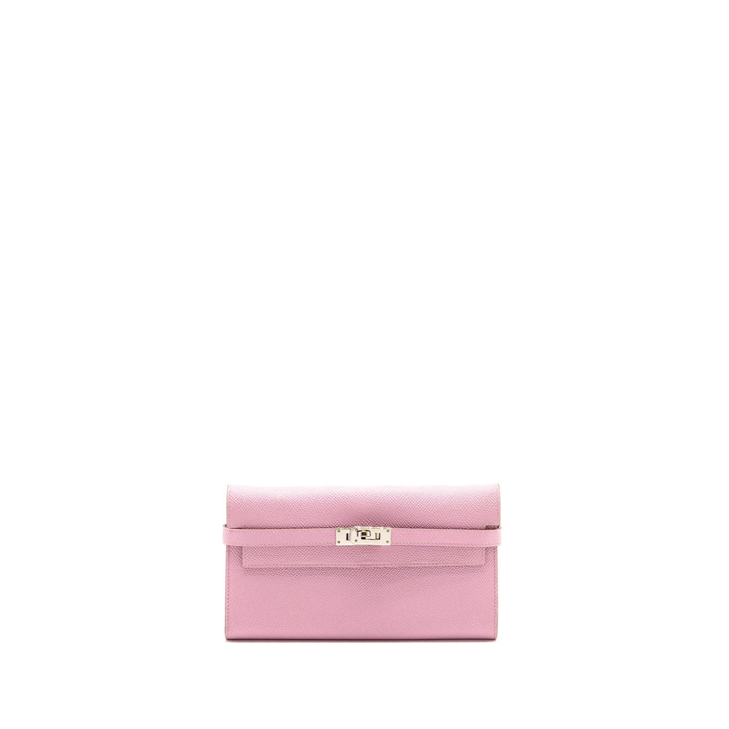 HERMES KELLY LONG WALLET EPSOM MAUVE SYLVESTRE / JAUNE CITRON SHW
